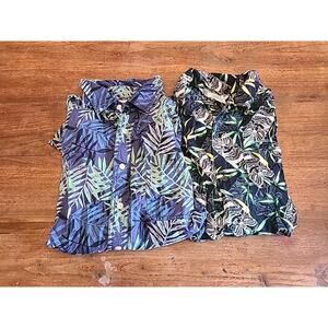 2 Croft & Barrow Navy Blue Tropical Floral Button Down Hawaiian Shirt Sz Large